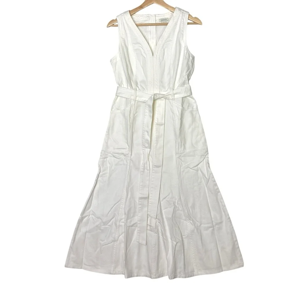 Sundance Poppy Denim Dress 4 White Western Coastal Cowgirl Casual Chic Cottage - Picture 2 of 9